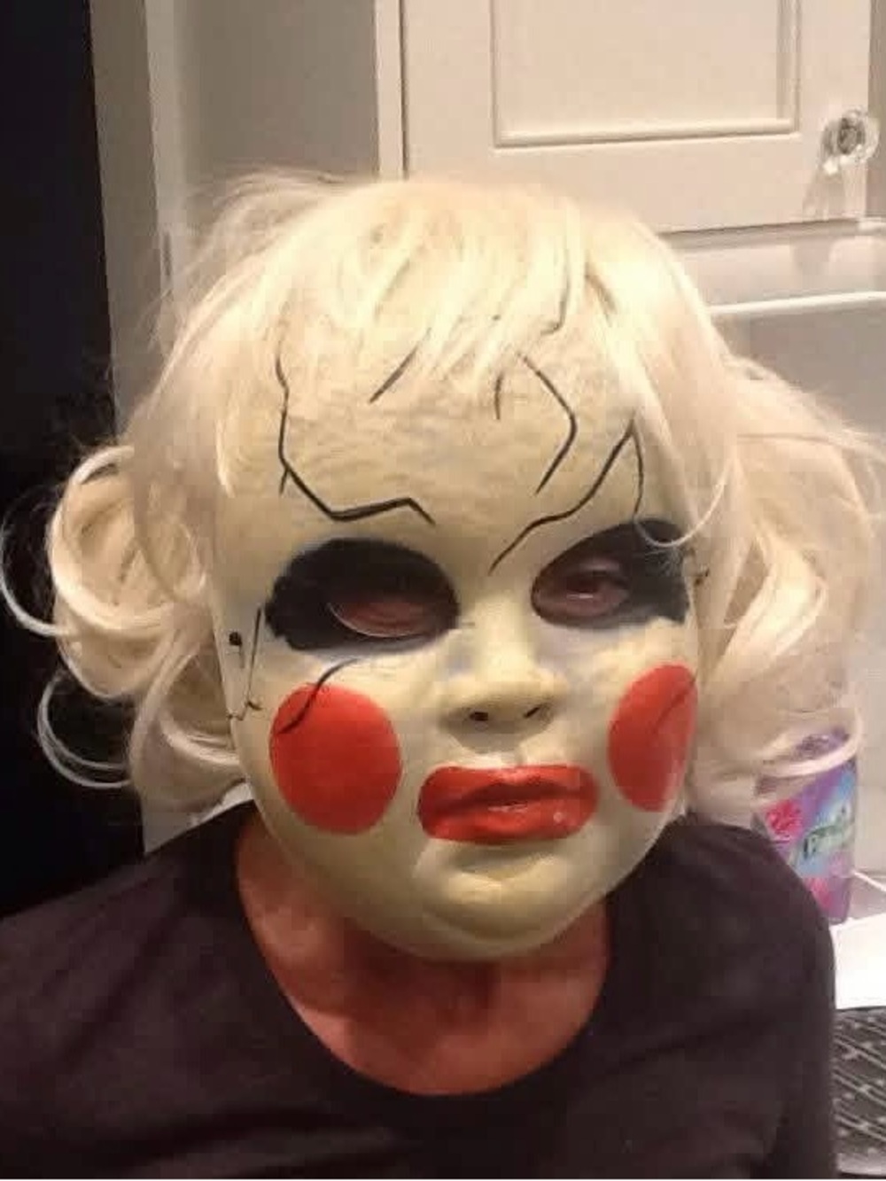 Creepy Clown Doll Mask & Blonde Wig Halloween Costume Set